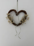 25cm heart wreath with sage green bows & gypsophilas