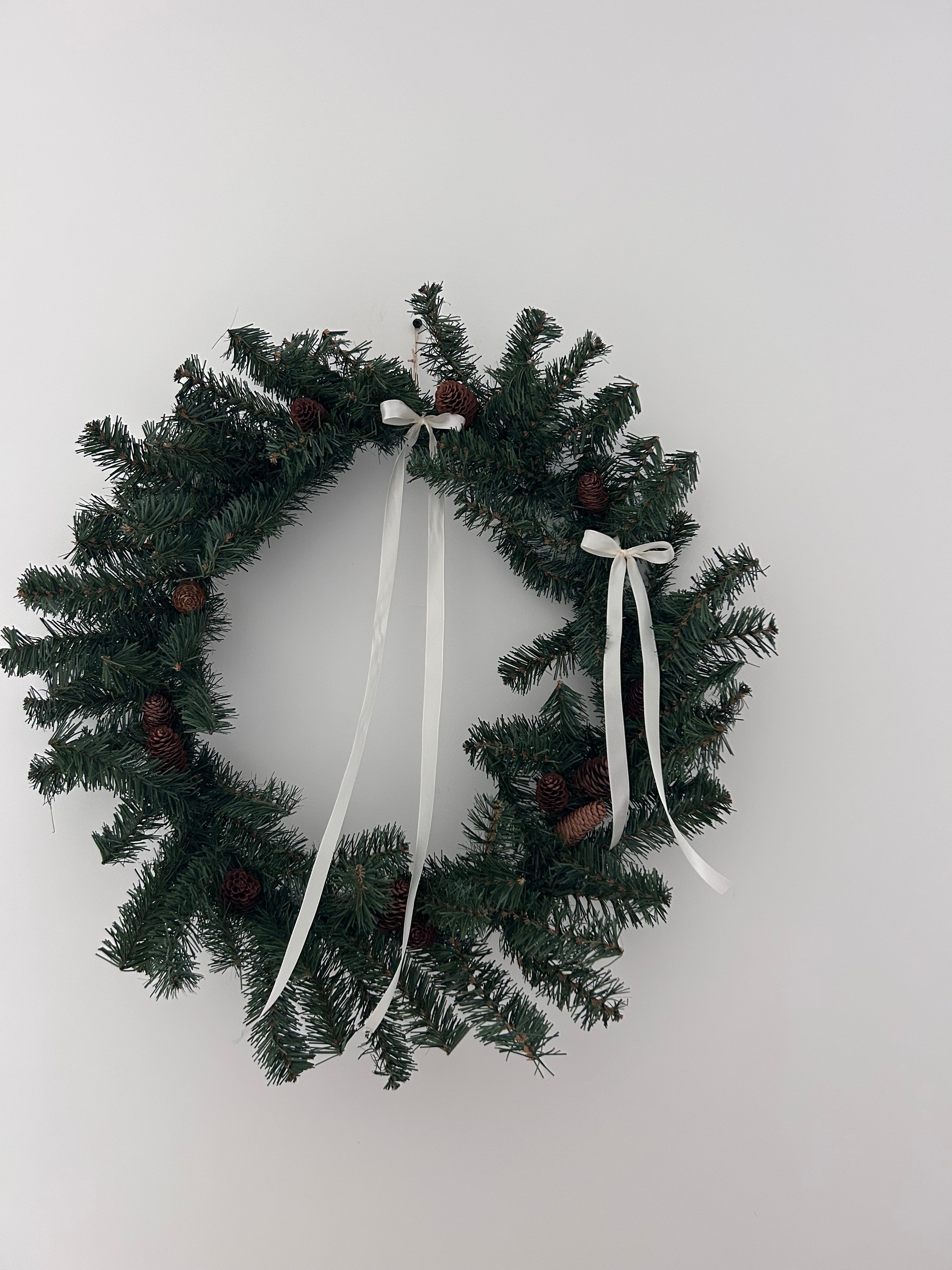 ‘Holly’ Faux Christmas Wreath with white bows 60cm