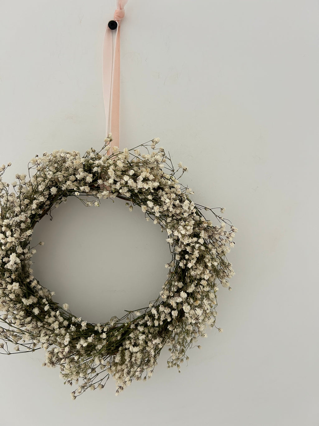 ‘Darcie’ New - Gypsophila Wreath with light pink ribbon 20cm