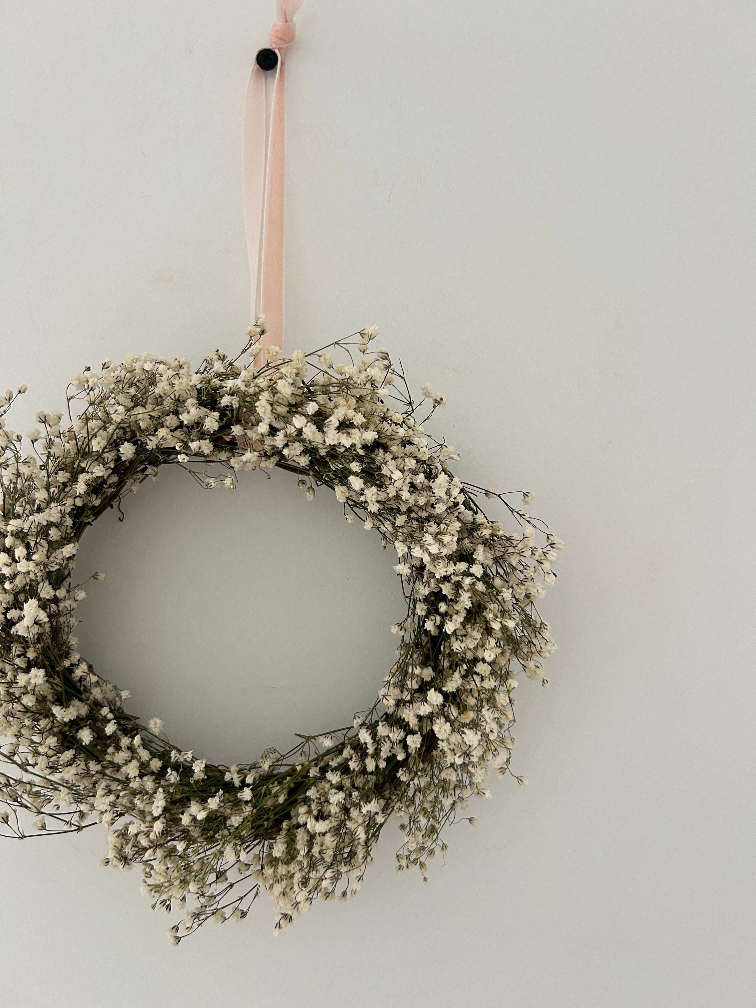 ‘Darcie’ New - Gypsophila Wreath with light pink ribbon 20cm