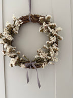 *Sample one off* 30cm Wreath with White Statice and Dark Brown Gingham Bow