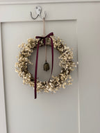 Burgundy ribbon and bell gypsophila wreath 20cm