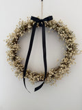 ‘Onyx’ Wreath with Gypsophilas finished with a black bow