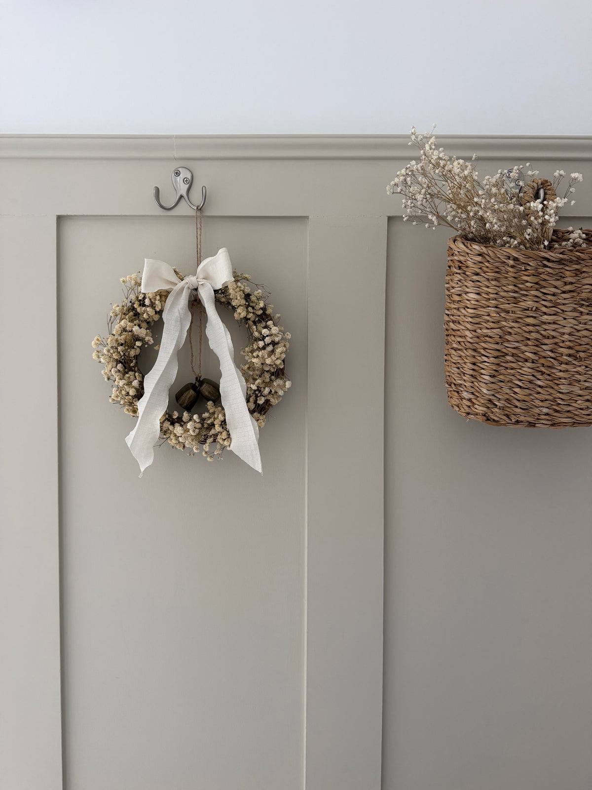 ‘Lux’ Wreath Gypsophilas finished with bells and ivory ribbon