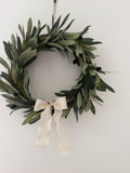 Faux Olive Wreath finished with ivory bow 30cm