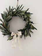 Faux Olive Wreath finished with ivory bow 30cm