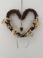 Heart Wreath 25cm with heart bell, sage ribbon, gypsophilas and star flowers