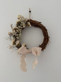 ‘Flora’ Wreath with Gypsophilas and White Statice finished with cream bow 20cm