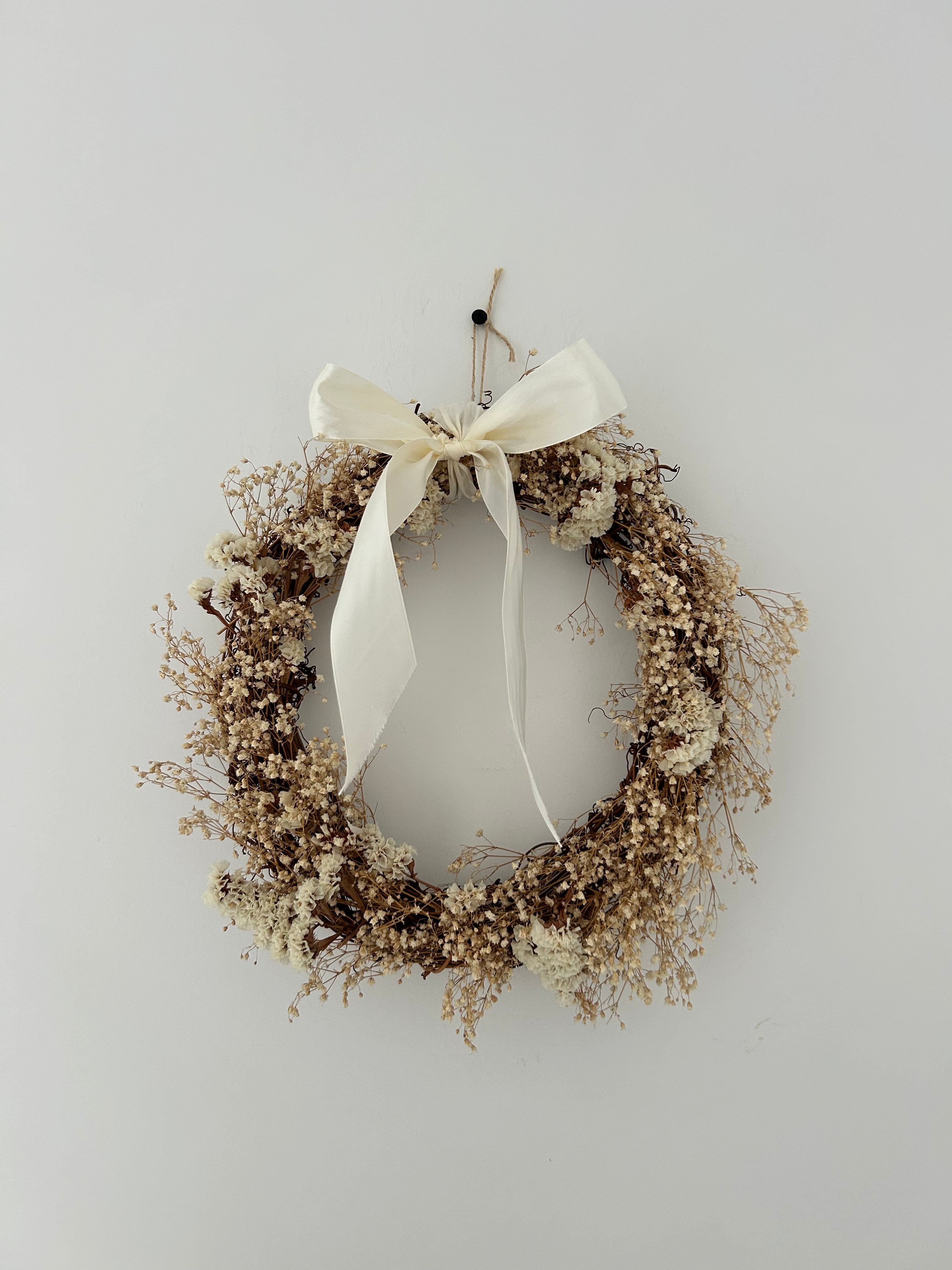 SAMPLE (one off) * READY TO BE DISPATCHED * gypsophilas and white statice finished with cream satin bow 30cm