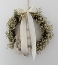 ‘Aurora’ Gypsophila Wreath finished with a cream satin & lace bow 30cm