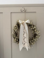 ‘Aurora’ Gypsophila Wreath finished with a cream satin & lace bow 30cm
